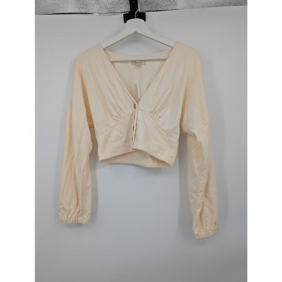 NWT Madewell Deep-V Button Front Crop Top Women's Small Babydoll NG595 - Picture 1 of 6